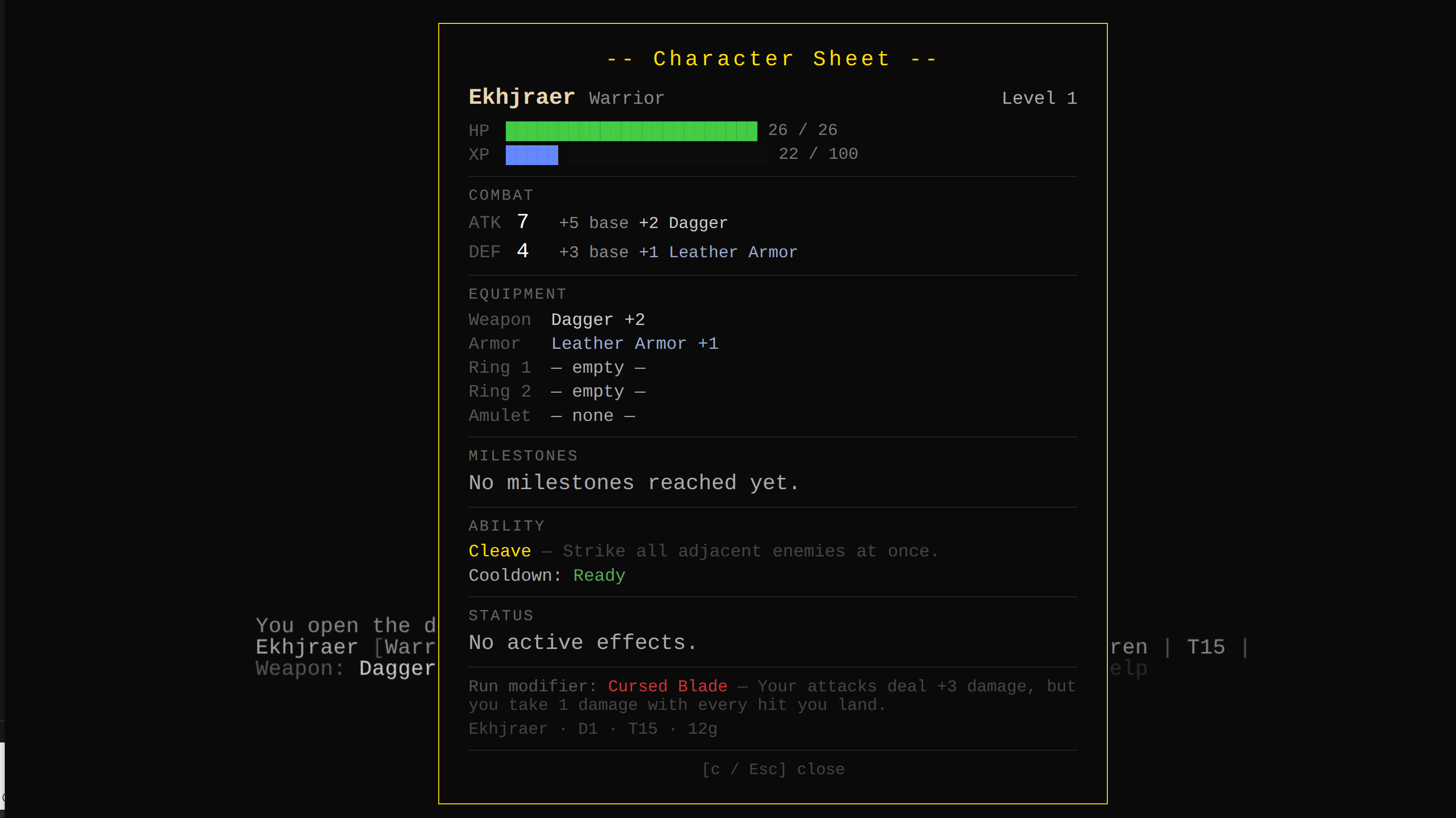 Delve roguelike — inventory