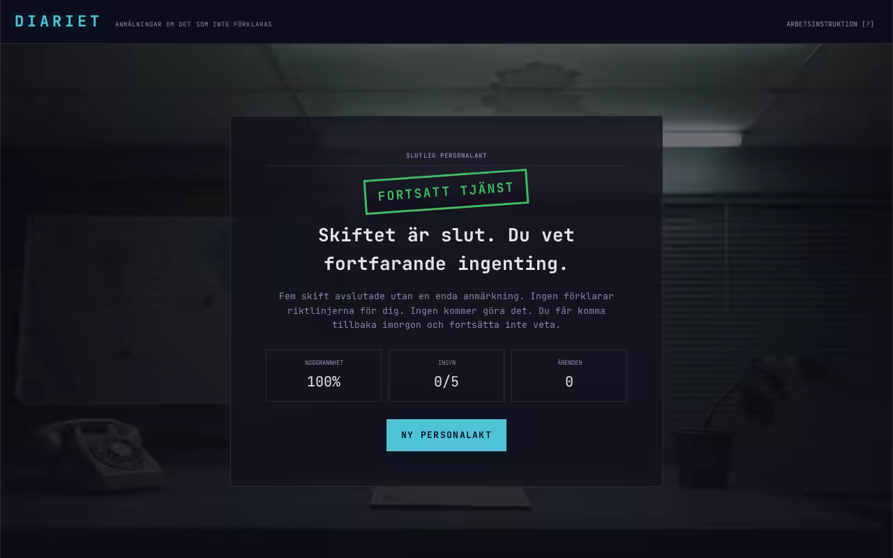 Diariet — a clean-shift ending