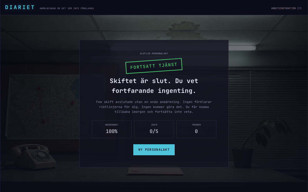 Diariet — a clean-shift ending
