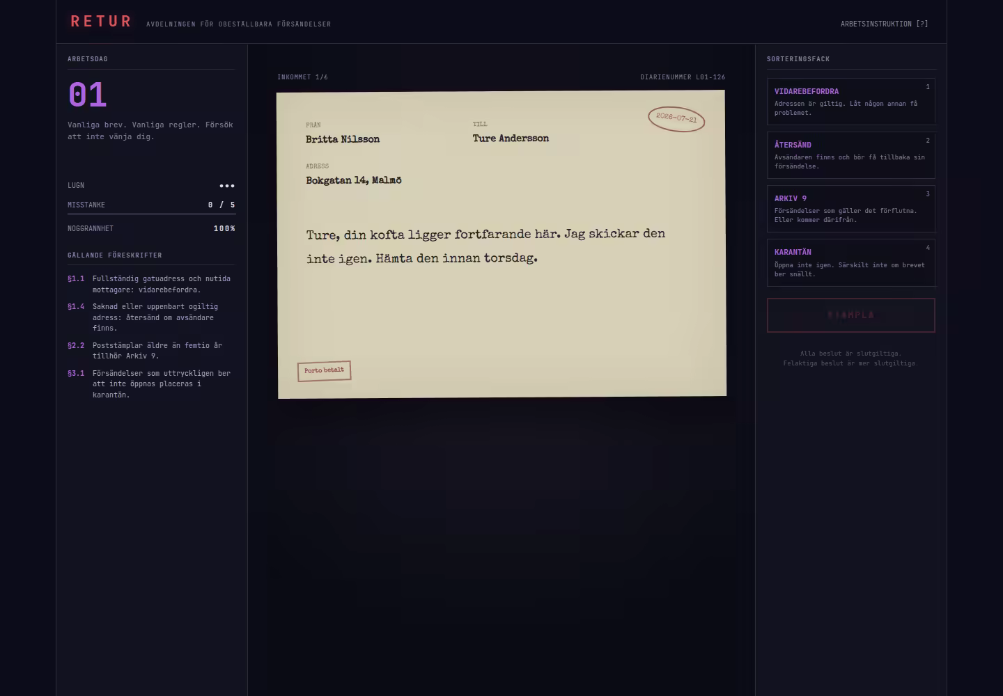 Retur — the sorting desk