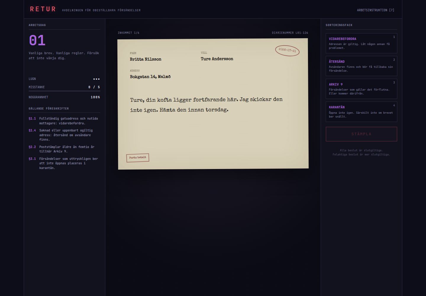 Retur — the sorting desk