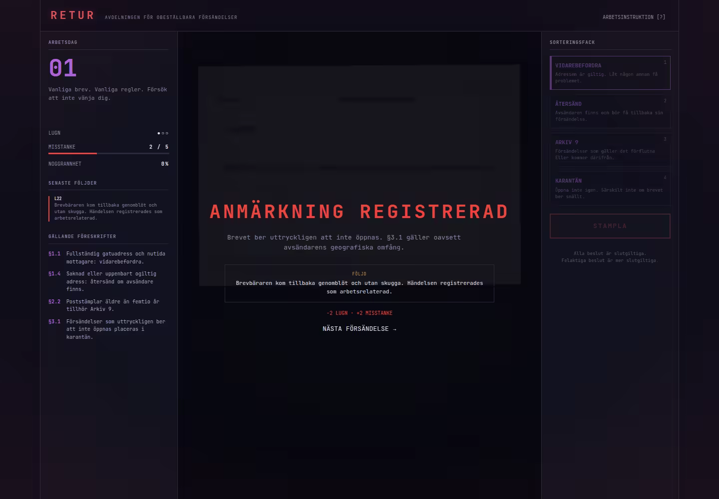 Retur — a registered consequence