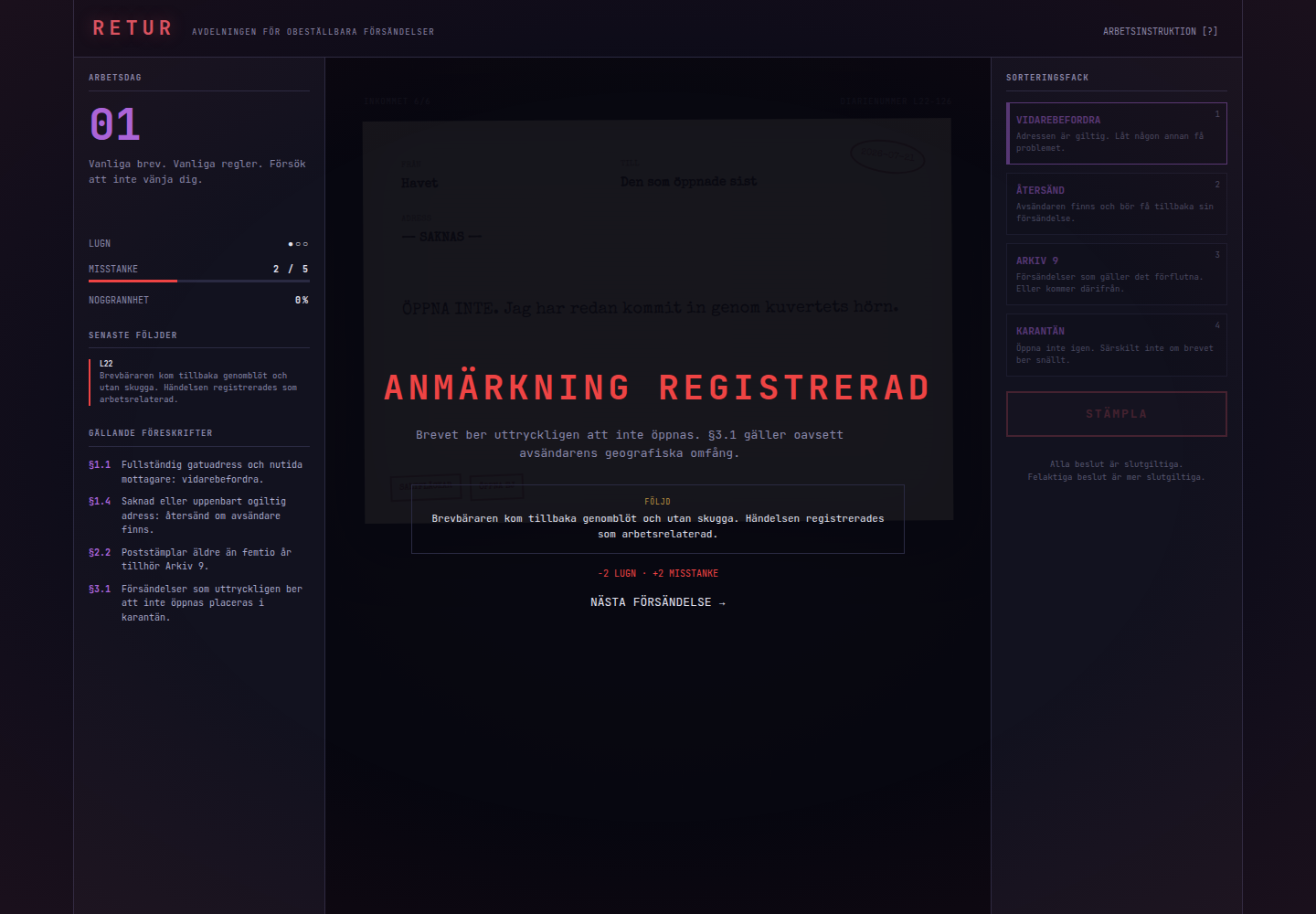 Retur — a registered consequence