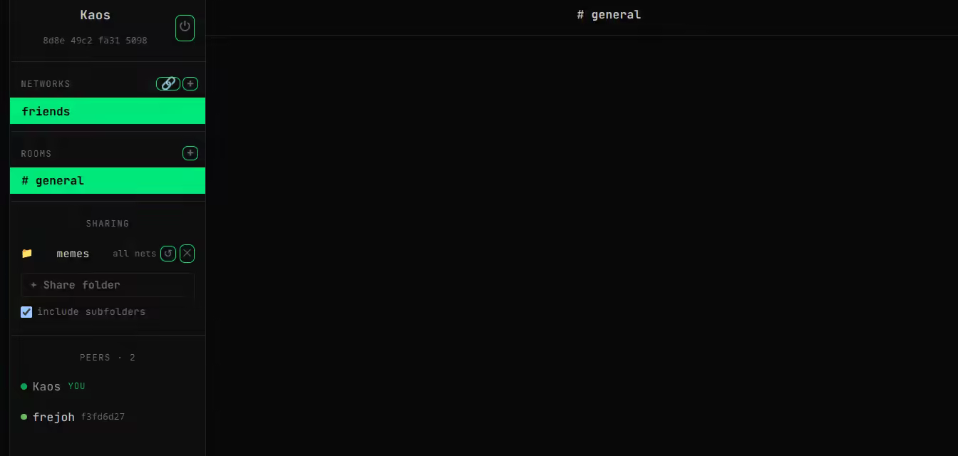 waste-go daemon mode — networks, rooms, folder sharing, and peer list